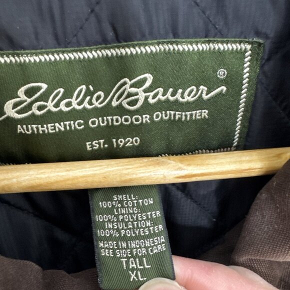 Eddie Bauer Men XL Tall Brown Canvas Barn Coat Jacket Insulated Primaloft - Picture 2 of 10